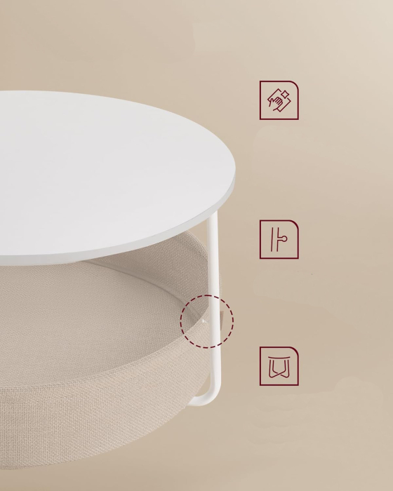 VASAGLE Masuta de cafea rotunda cu cos de stofa, stil modern, 45x75cm, alb cu bej [4]