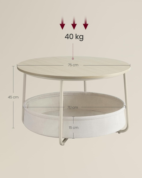 Masuta de cafea rotunda cu cos de stofa, stil modern, 45x75cm, bej cu crem [2]