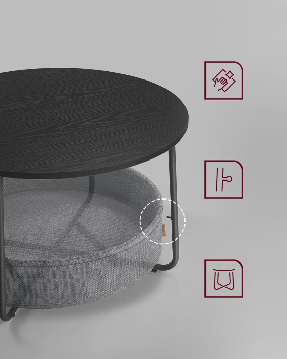 VASAGLE Masuta de cafea rotunda cu cos de stofa, stil modern, 45x75cm, negru cu gri [6]