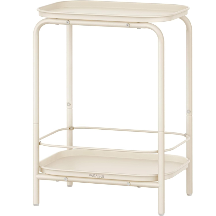 VASAGLE Masuta laterala 40x30x56 cm, cu 2 rafturi, otel rezistent la apa si zgarieturi, crem [1]