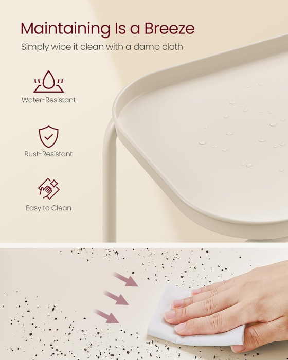 VASAGLE Masuta laterala 40x30x56 cm, cu 2 rafturi, otel rezistent la apa si zgarieturi, crem [5]