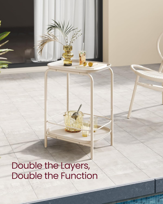 VASAGLE Masuta laterala 40x30x56 cm, cu 2 rafturi, otel rezistent la apa si zgarieturi, crem [4]