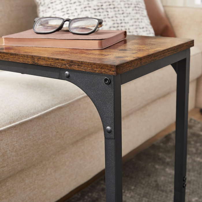 Masuta laterala C-shape pentru canapea sau pat, blat din PAL, cadru metalic, stil industrial, 40x30x62 cm, maro rustic [2]