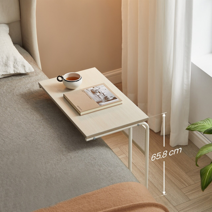 VASAGLE Masuta laterala laptop pe roti, 55x33x66 cm, stil industrial, crem [3]