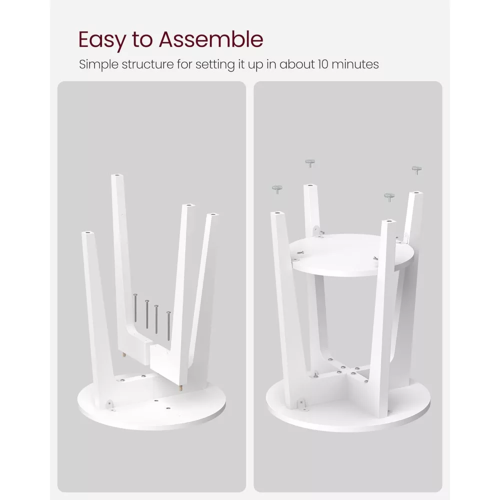 Masuta laterala rotunda cu raft inferior, pentru living sau dormitor, stil modern, 40x40x50 cm, alb [8]