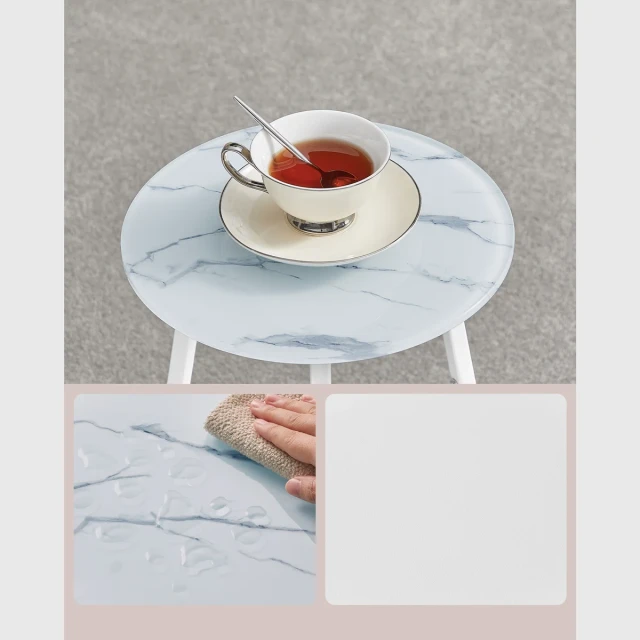 VASAGLE Masuta rotunda tip noptiera, blat din sticla si raft inferior din PAL, cadru metalic, 30x30x55 cm, alb [2]