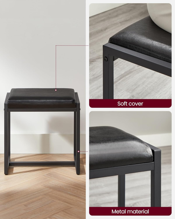 Masuta toaleta 90x40x141 cm, cu 3 sertare, oglinda tripla si taburet, lemn si otel, gri si negru [10]