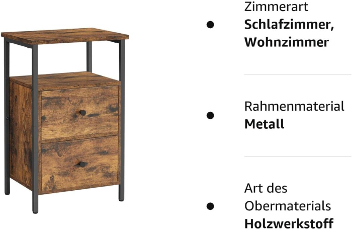 Noptiera cu 2 sertare pentru dormitor, design industrial, 28x38x60cm, maro si negru [9]