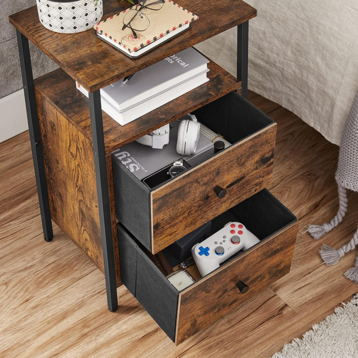 Noptiera cu 2 sertare pentru dormitor, design industrial, 28x38x60cm, maro si negru [7]