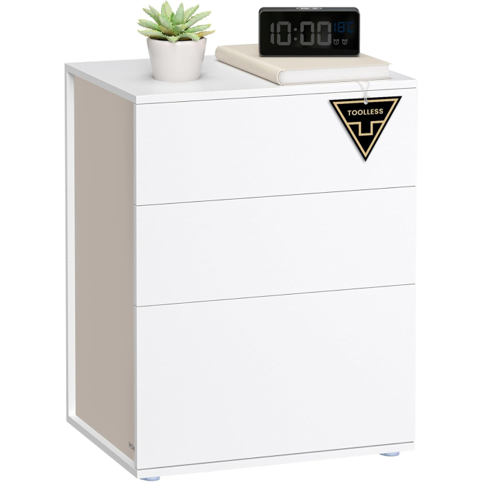 Noptiera cu 3 sertare, constructie robusta cu design modern minimalist, 45x35x59 cm, alb mat [7]