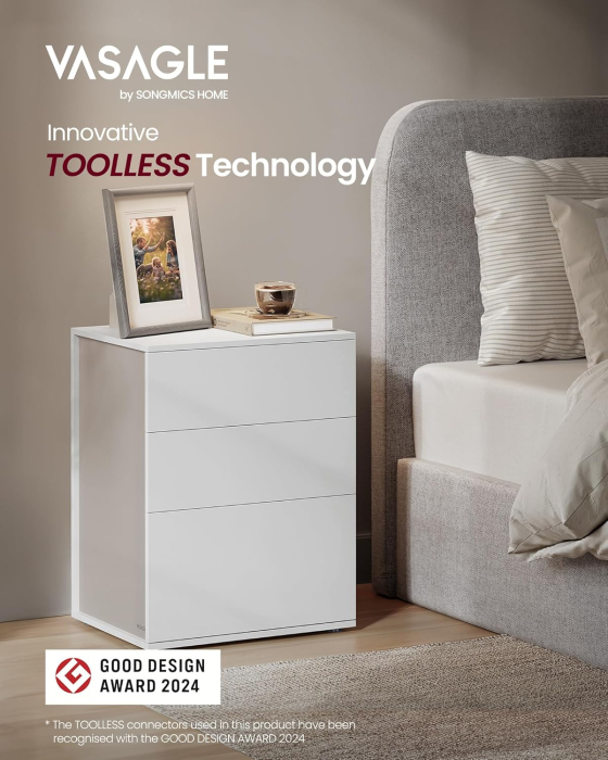Noptiera cu 3 sertare, constructie robusta cu design modern minimalist, 45x35x59 cm, alb mat [4]