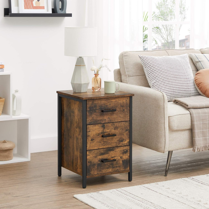 VASAGLE Noptiera cu 3 sertare pentru dormitor, design industrial, 40x40x60cm, maro rustic [4]