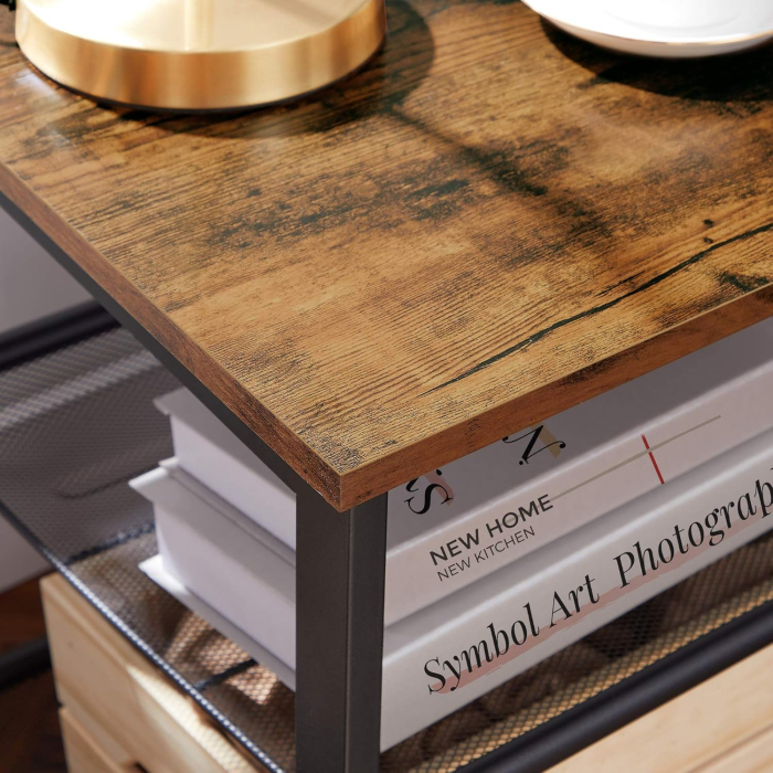 Noptiera cu cadru metalic, blat MDF, rafturi reglabile, 40x40x50cm, maro rustic [4]