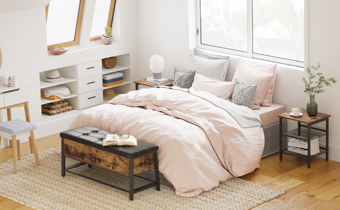 Noptiera cu cadru metalic, blat MDF, rafturi reglabile, 40x40x50cm, maro rustic [11]