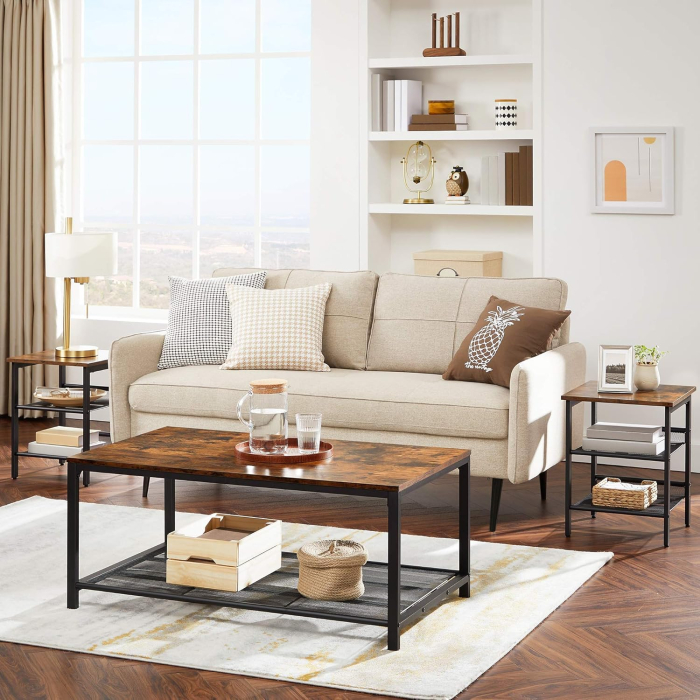 Noptiera cu cadru metalic, blat MDF, rafturi reglabile, 40x40x50cm, maro rustic [7]