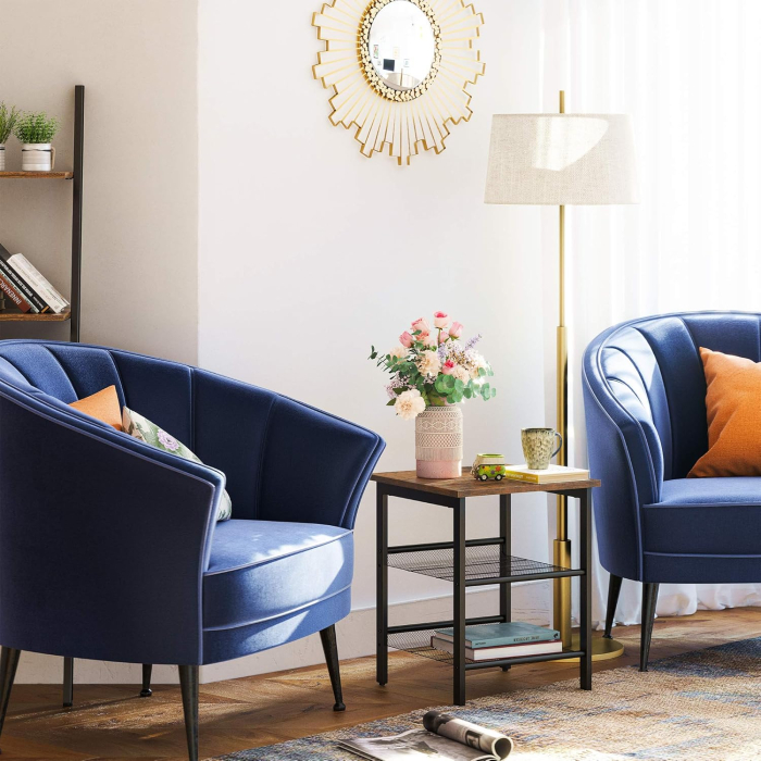 Noptiera cu cadru metalic, blat MDF, rafturi reglabile, 40x40x50cm, maro rustic [6]