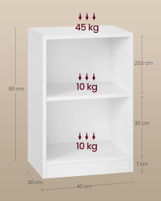 Noptiera cu compartimente deschise si raft reglabil, stil minimalist, MDF si PAL, 40x30x60 cm, alb [2]