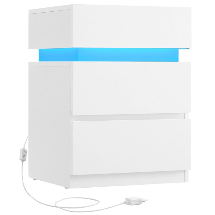 VASAGLE Noptiera din MDF cu iluminare LED, culori si intensitate reglabile, 35x40x55cm, alb [1]
