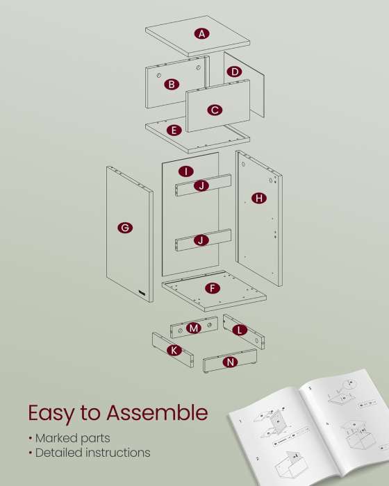 VASAGLE Noptiera ingusta cu 2 sertare, montaj stanga - dreapta, 30x25x65 cm, alb [2]