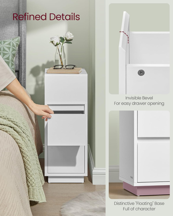 VASAGLE Noptiera ingusta cu 2 sertare, montaj stanga - dreapta, 30x25x65 cm, alb [5]