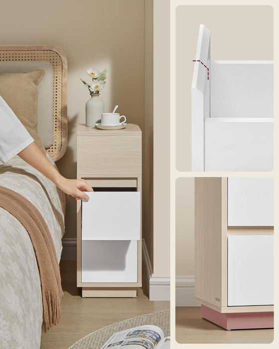 Noptiera ingusta cu 2 sertare, montaj stanga - dreapta, 30x25x65 cm, bej si alb [5]
