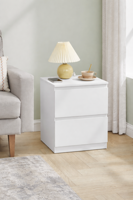 Noptiera Kailyn cu 2 sertare, 2 prize integrate si 2 porturi USB, 40x35x49 cm, alb [6]