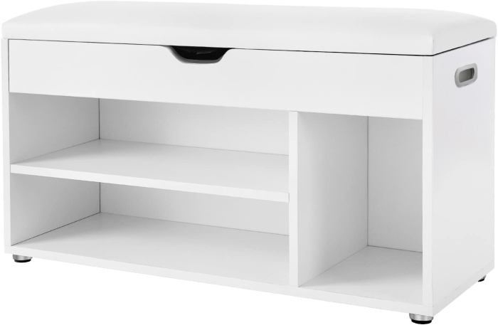 Pantofar cu banca, capitonata, 3 compartimente, sarcina 150 kg, 30x80x44cm, modern, alb [3]