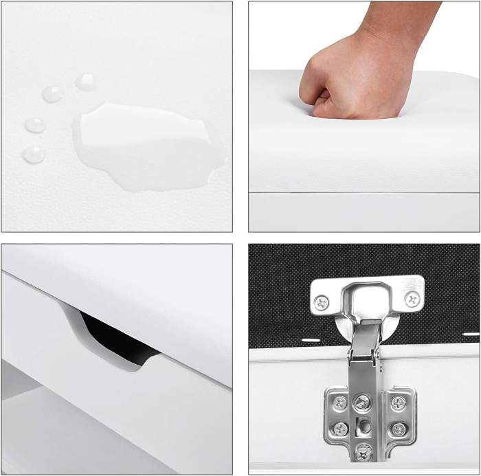 Pantofar cu banca, capitonata, 3 compartimente, sarcina 150 kg, 30x80x44cm, modern, alb [10]