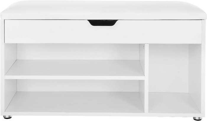 Pantofar cu banca, capitonata, 3 compartimente, sarcina 150 kg, 30x80x44cm, modern, alb [2]