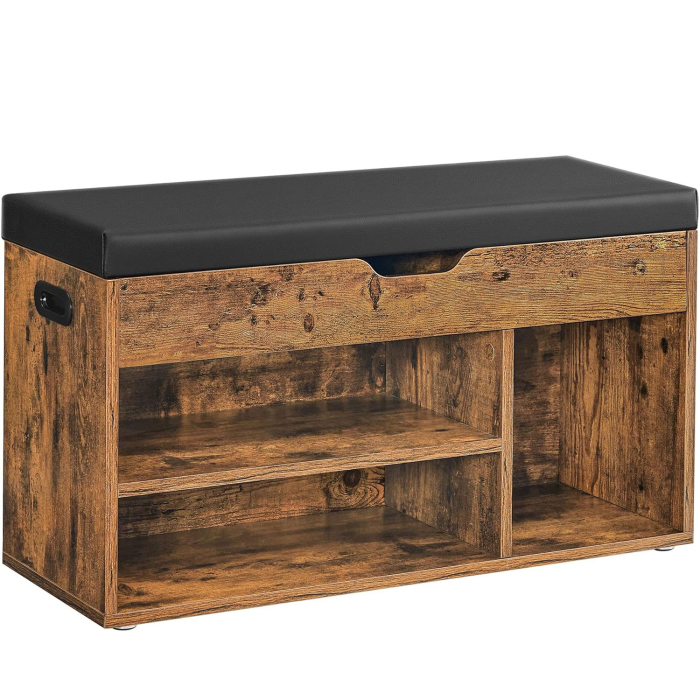 VASAGLE Pantofar cu banca, capitonata, 3 compartimente, sarcina 150 kg, 30x80x44cm, vintage, maro inchis [1]