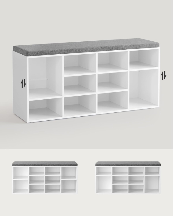 Pantofar cu banca cu 12 compartimente si perna, sarcina 136 kg, 104x30x48 cm, alb [2]