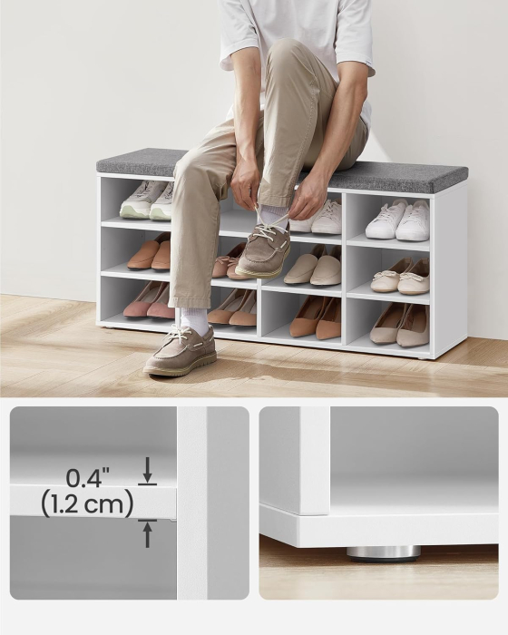 Pantofar cu banca cu 12 compartimente si perna, sarcina 136 kg, 104x30x48 cm, alb [7]