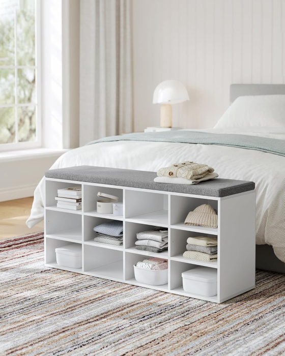 Pantofar cu banca cu 12 compartimente si perna, sarcina 136 kg, 104x30x48 cm, alb [8]