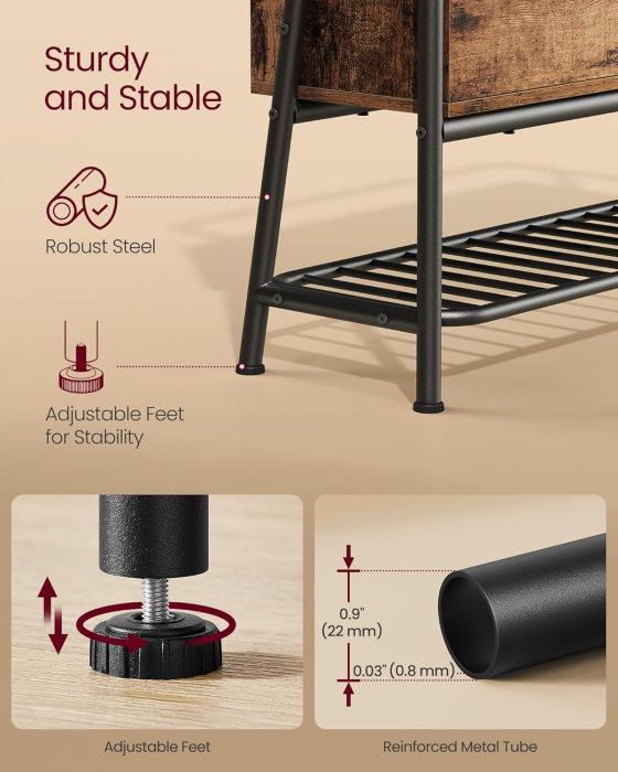 VASAGLE Pantofar cu banca de depozitare, raft si sertar, stil industrial, 30x80x64 cm, maro rustic [9]