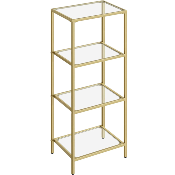 Raft cu trepte pentru dormitor, 4 etaje, din sticla securizata, cadru din otel, 30x95x40cm, auriu [1]