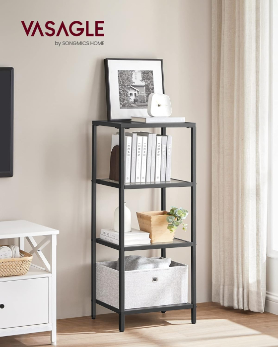 Raft cu trepte pentru dormitor, 4 etaje, din sticla securizata, cadru din otel, 30x95x40cm, negru [5]