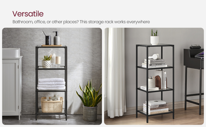 Raft cu trepte pentru dormitor, 4 etaje, din sticla securizata, cadru din otel, 30x95x40cm, negru [10]