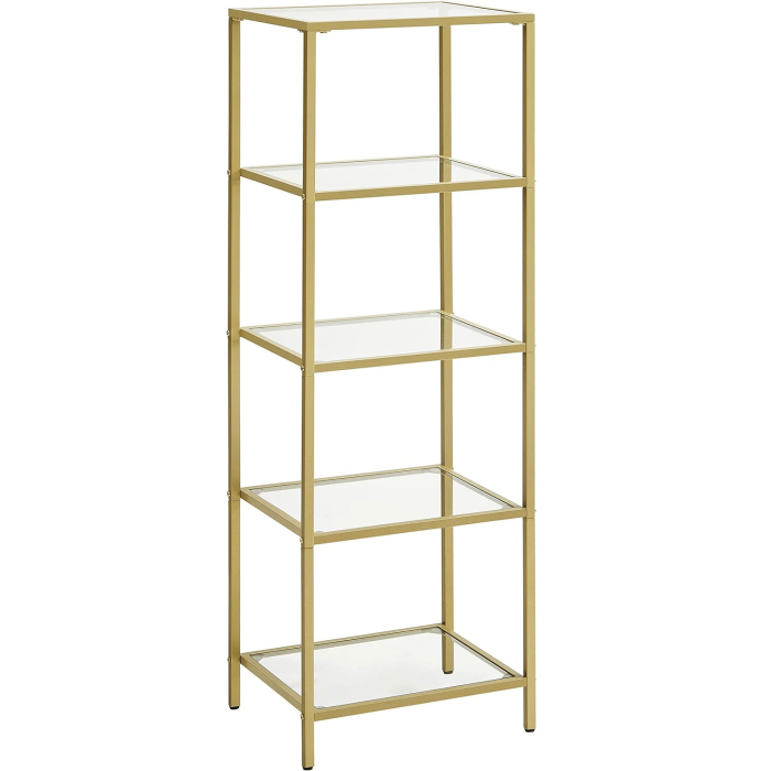 VASAGLE Raft cu trepte pentru dormitor, 5 etaje, din sticla securizata, cadru din otel, 30x124x40cm, auriu [1]