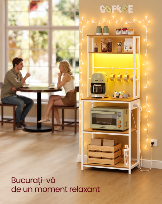 Raft de bucatarie cu iluminare LED in 25 de culori si 3 moduri dinamice, 3 prize AC si porturi USB pentru electrocasnice, rafturi reglabile, 8 [6]