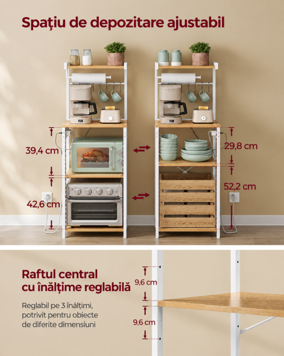 Raft de bucatarie cu prize pentru alimentarea electrocasnicelor, design compact pentru economisirea spatiului, raft reglabil pe 3 inaltimi, 40 [2]