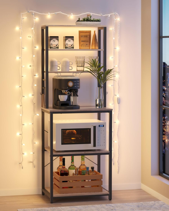 VASAGLE Raft de bucatarie, spatiu cuptor cu microunde, 6 rafturi, 40x60x167cm, gri si negru [4]