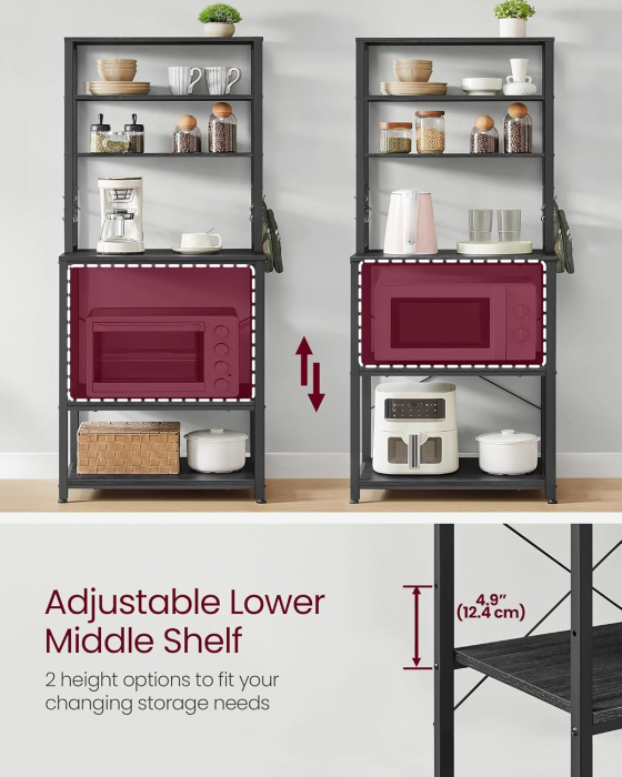 Raft de bucatarie, spatiu cuptor cu microunde, 6 rafturi, 40x60x167cm, gri si negru [4]