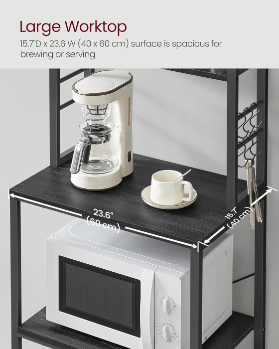 Raft de bucatarie, spatiu cuptor cu microunde, 6 rafturi, 40x60x167cm, gri si negru [7]