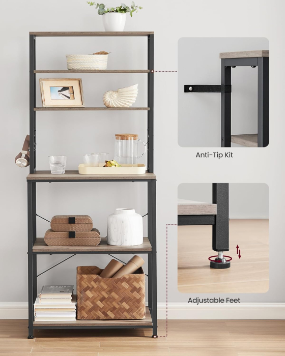 VASAGLE Raft de bucatarie, spatiu cuptor cu microunde, 6 rafturi, 40x60x167cm, gri si negru [8]