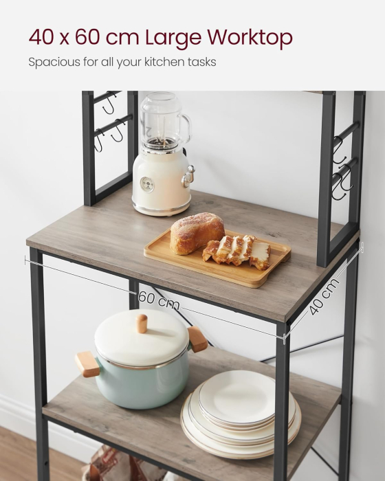 VASAGLE Raft de bucatarie, spatiu cuptor cu microunde, 6 rafturi, 40x60x167cm, gri si negru [10]