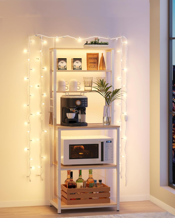 Raft de bucatarie, spatiu cuptor cu microunde, 6 rafturi, 40x60x167cm, stejar auriu si alb [6]