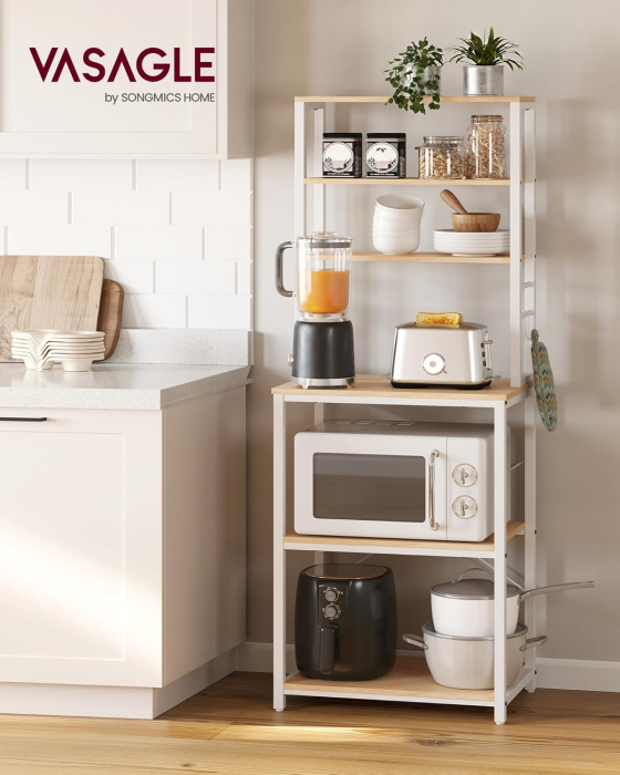 Raft de bucatarie, spatiu cuptor cu microunde, 6 rafturi, 40x60x167cm, stejar auriu si alb [4]