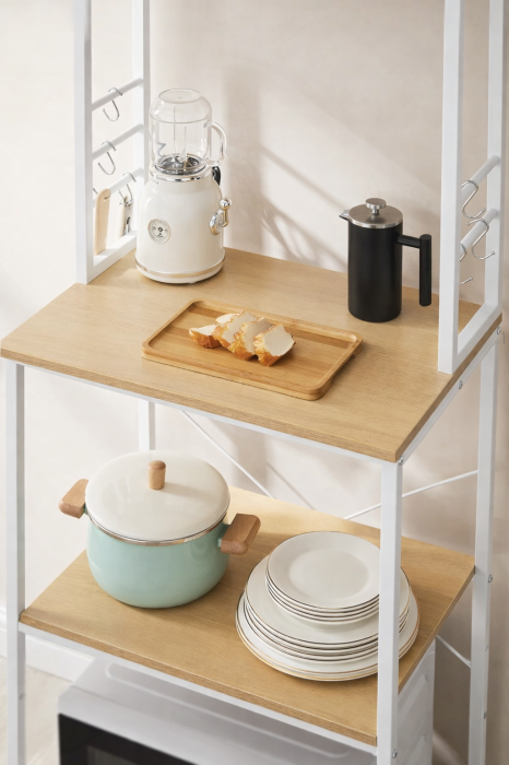 Raft de bucatarie, spatiu cuptor cu microunde, 6 rafturi, 40x60x167cm, stejar auriu si alb [5]