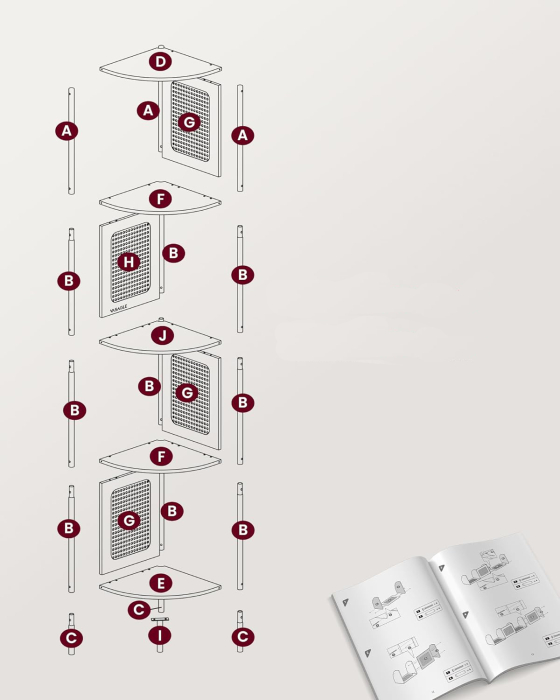 VASAGLE Raft de colt boho, cadru metalic, polite MDF si panouri poliratan, 32x32x156cm, alb [6]