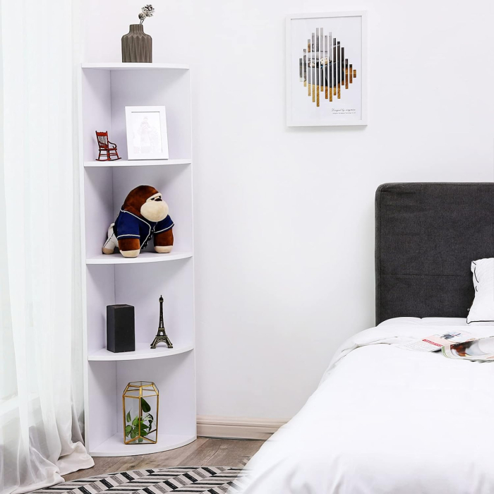 Raft de colt pentru podea, cu 4 nivele, din PAL, 30x30x130cm, alb [4]